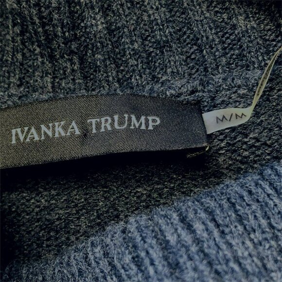 Ivanka Trump Cowl Neck Sweater Gray Fringed Asymmetric Oversized Medium - Picture 5 of 7